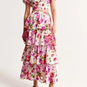 Abercrombie & Fitch Floral Drama Tiered Maxi Skirt Size XS Tall